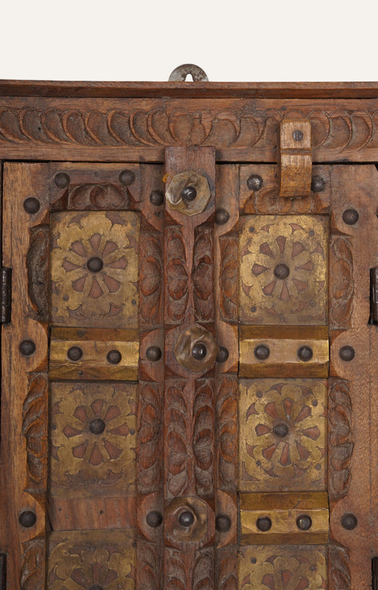 Antique Hand carved Wooden Window with Brass Details