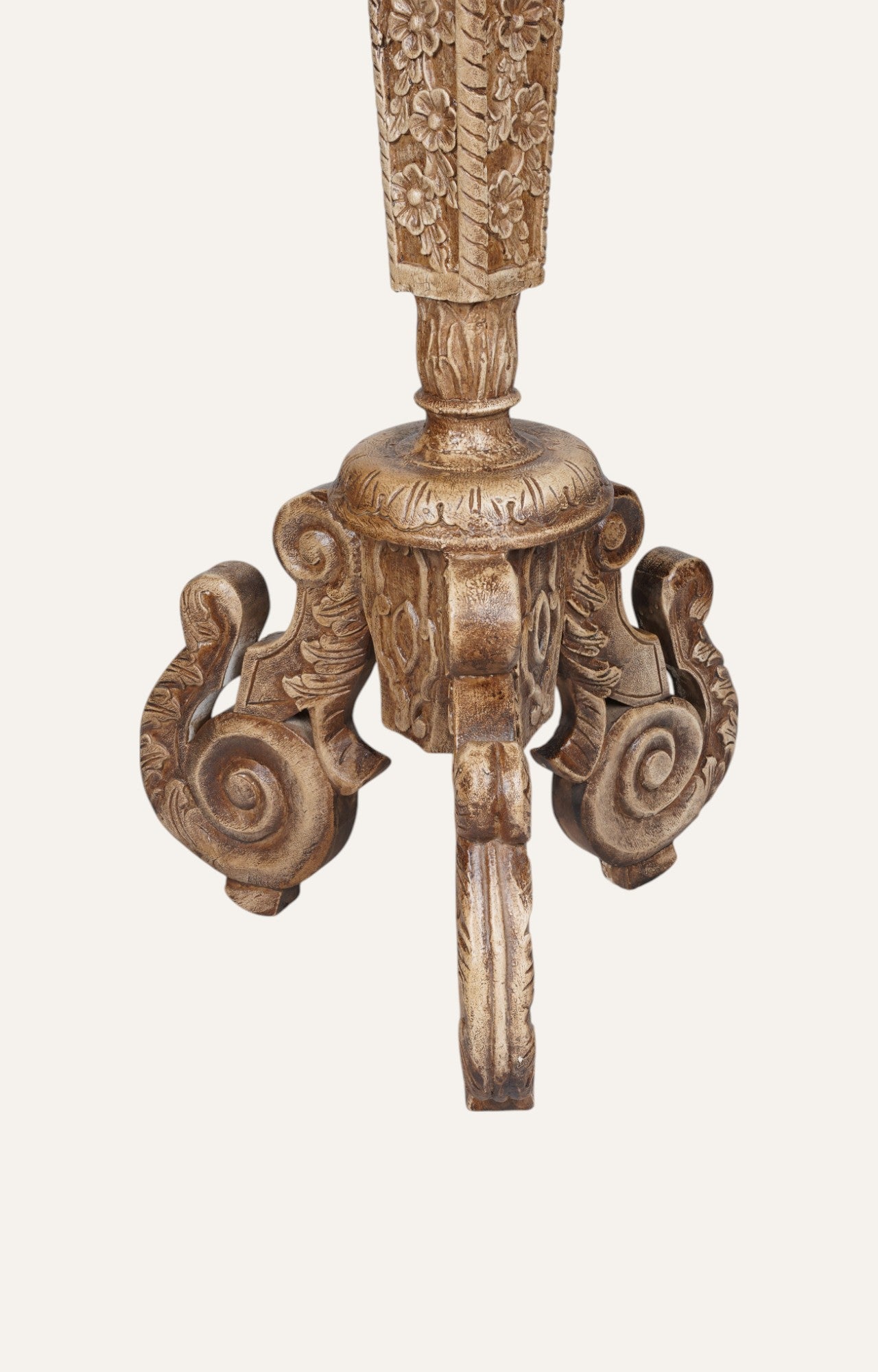 Vintage Baroque Scroll Teak Candle Stand