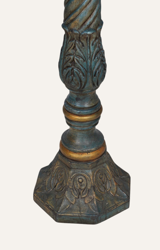 Verdigris Temple Pillar Wood Candle Stand
