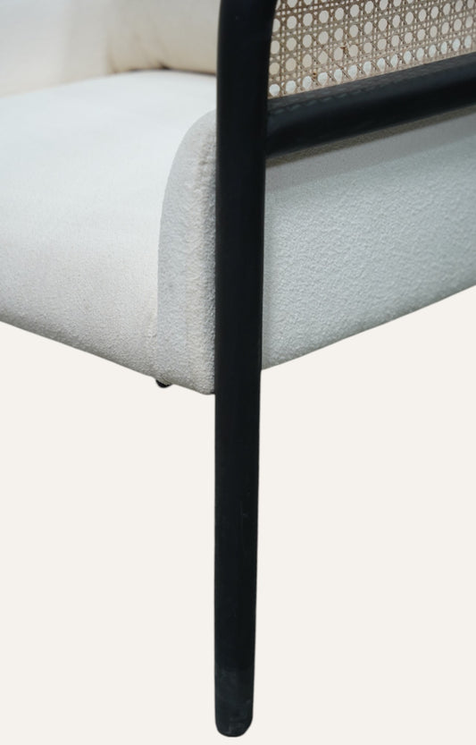 Cane Armchair in Linen and Black Frame
