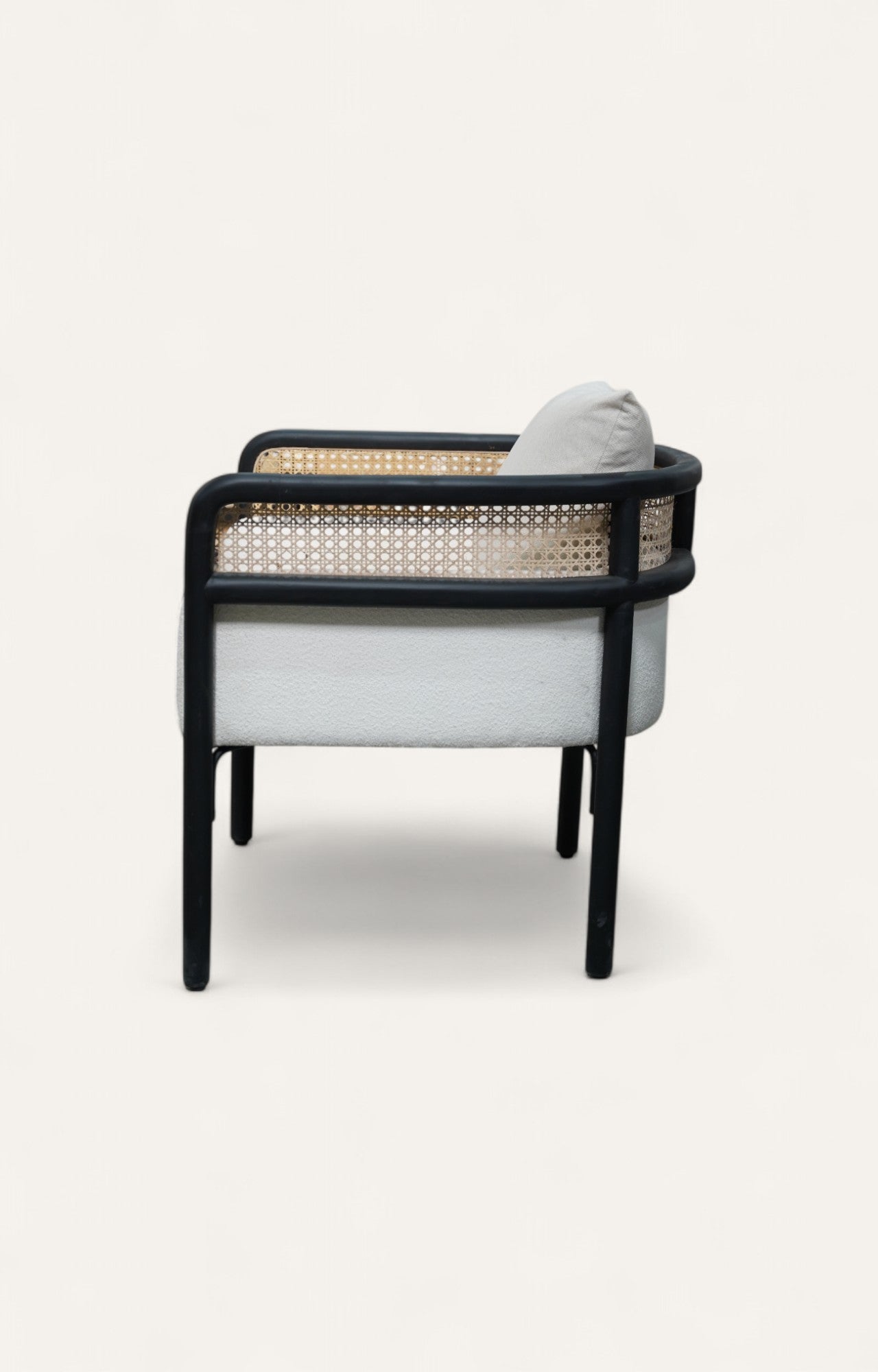 Cane Armchair in Linen and Black Frame