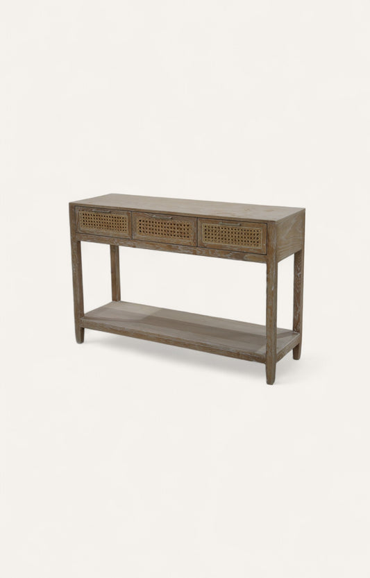 Oak & Cane Console Table with Shelf