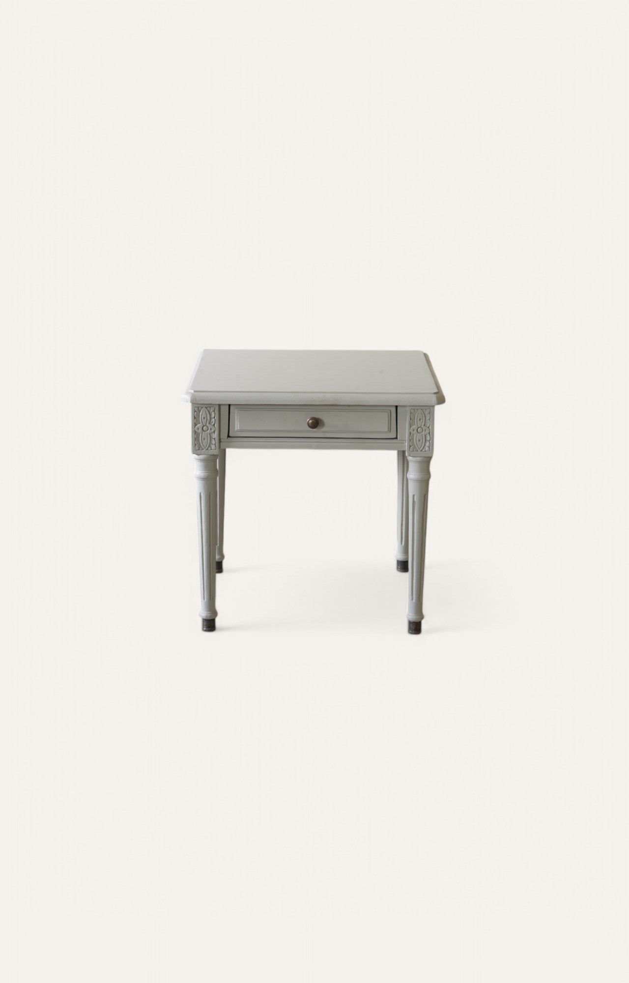 Gustavian Grey Wood and Brass Bedside Table with Drawer