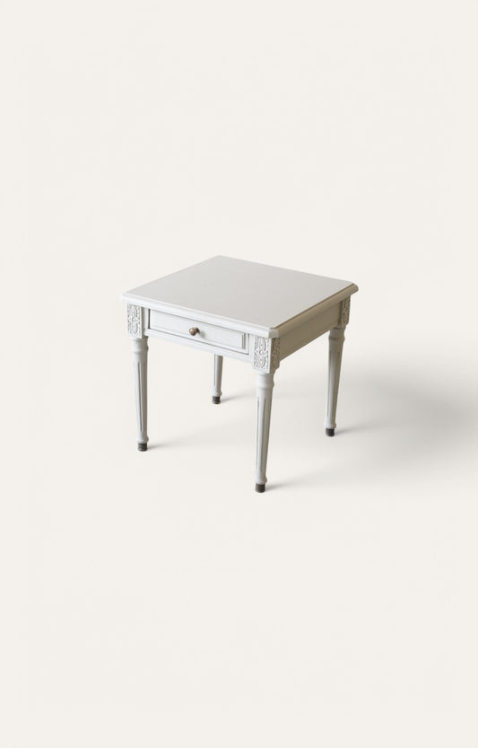 Gustavian Grey Wood and Brass Bedside Table with Drawer