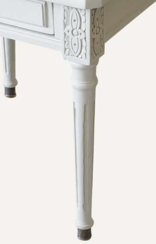 Gustavian Grey Wood and Brass Bedside Table with Drawer