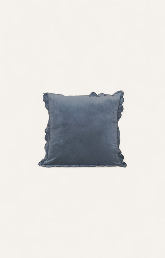 Slate Velvet Piping Ruffle Cushion Cover