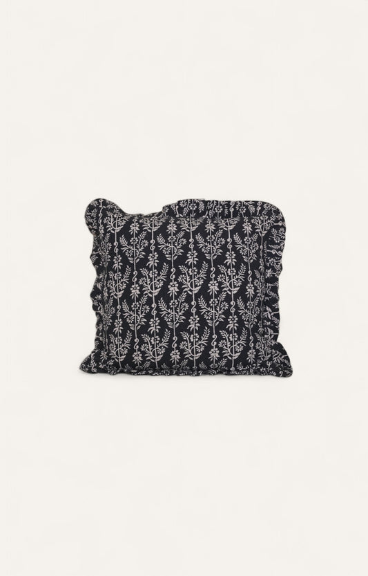 Noir Blossom Block Print Cushion Cover