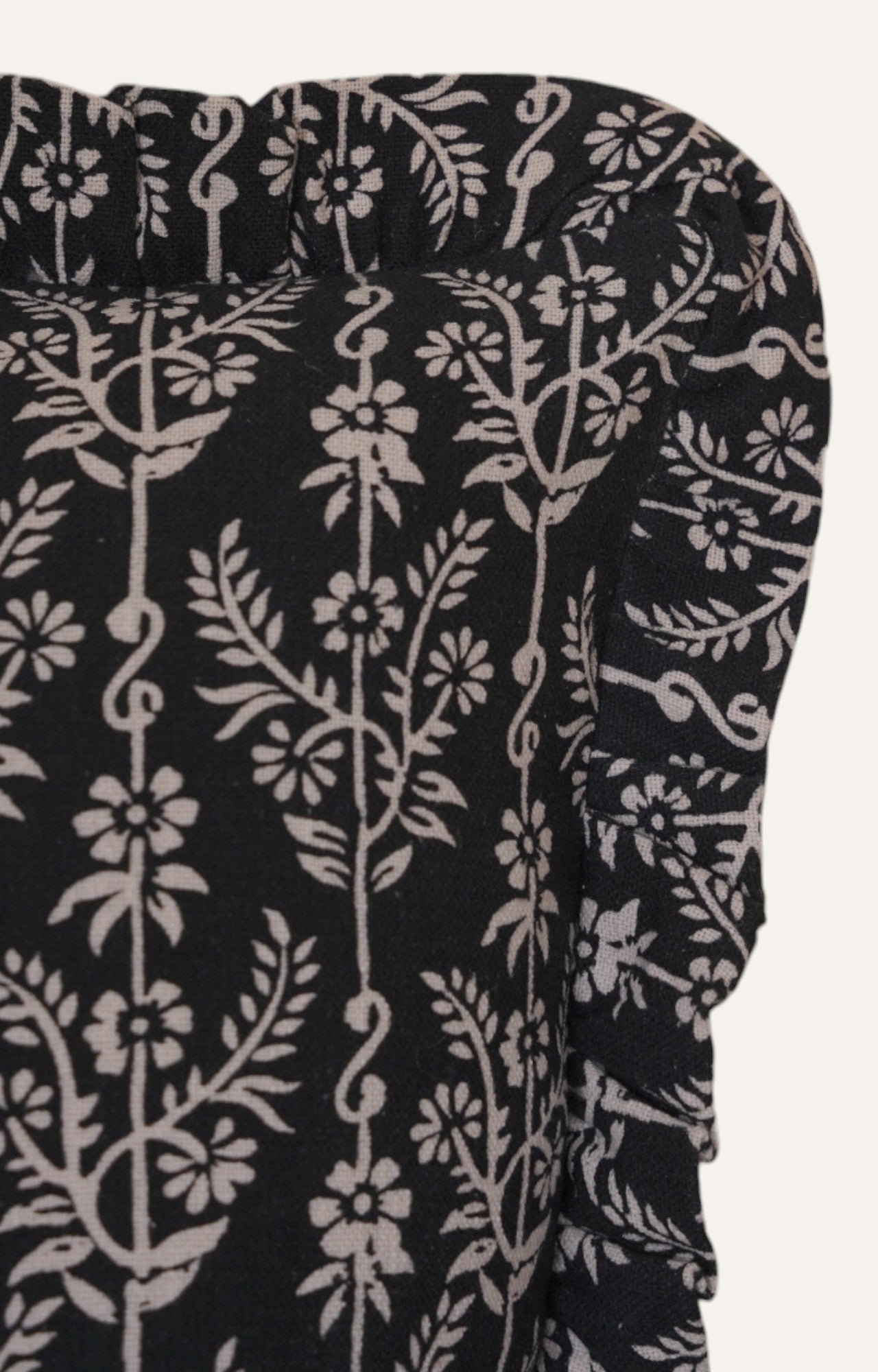 Noir Blossom Block Print Cushion Cover