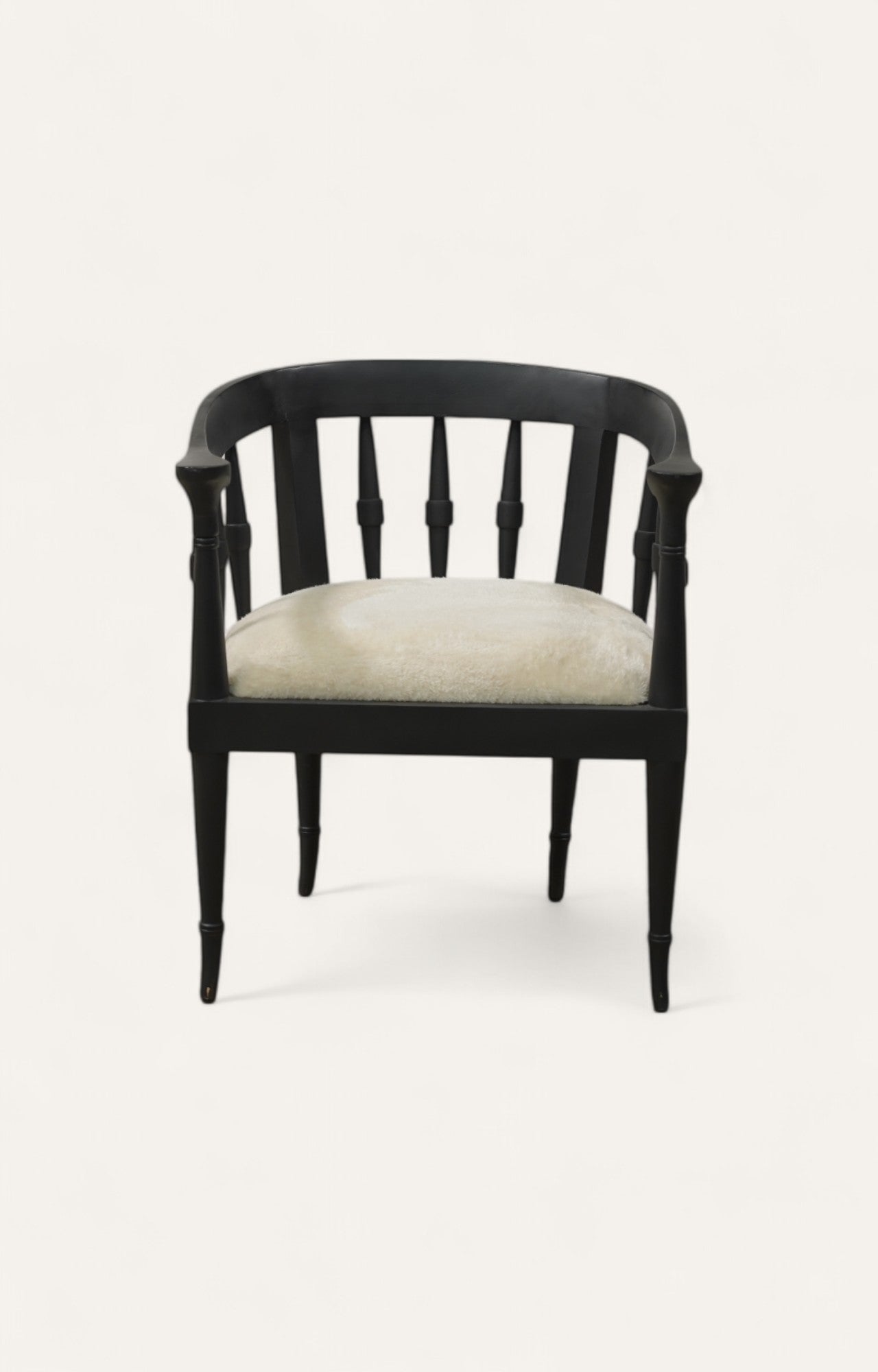 Black Mid-Century Armchair with Faux Fur Seat