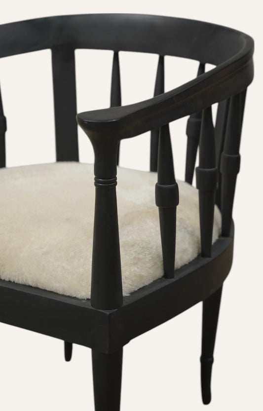 Black Mid-Century Armchair with Faux Fur Seat