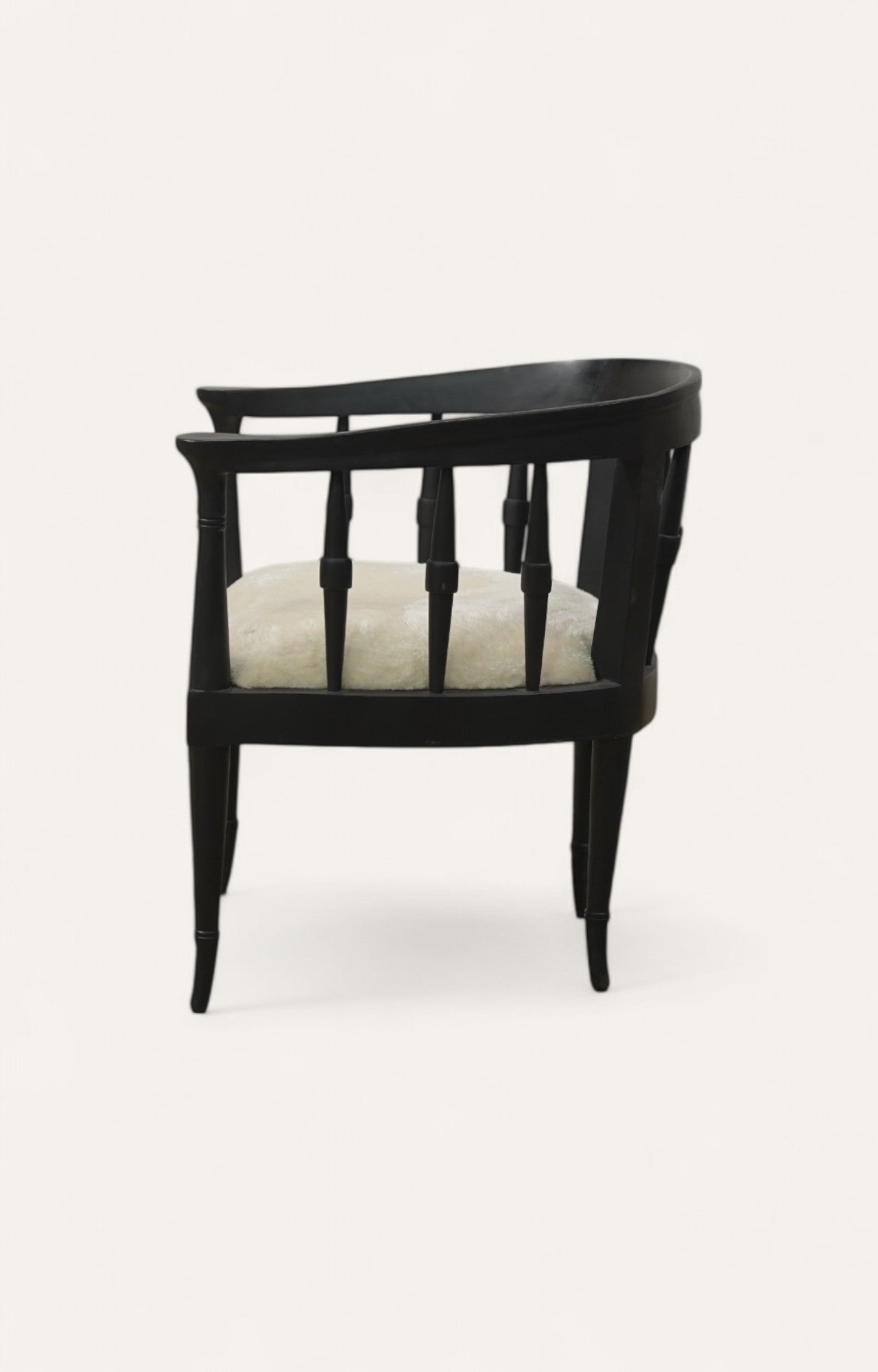 Black Mid-Century Armchair with Faux Fur Seat