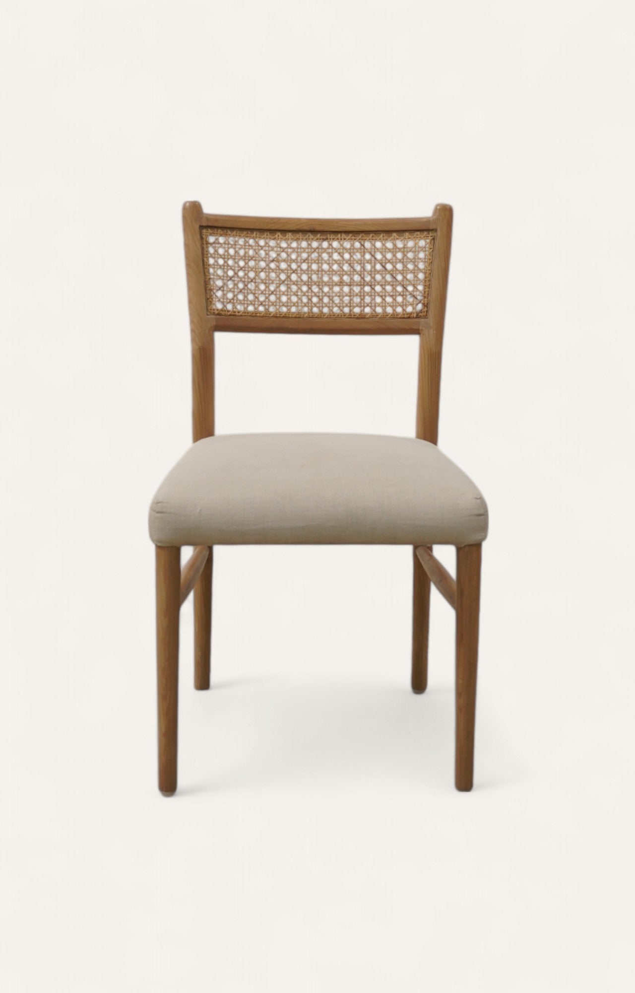 Cane Back Bouclé Dining Chair in Oak Wood