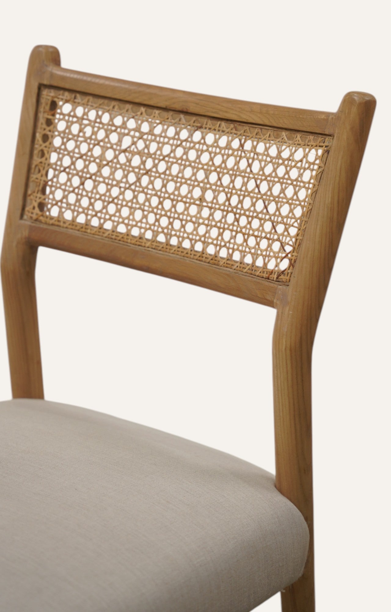 Cane Back Bouclé Dining Chair in Oak Wood