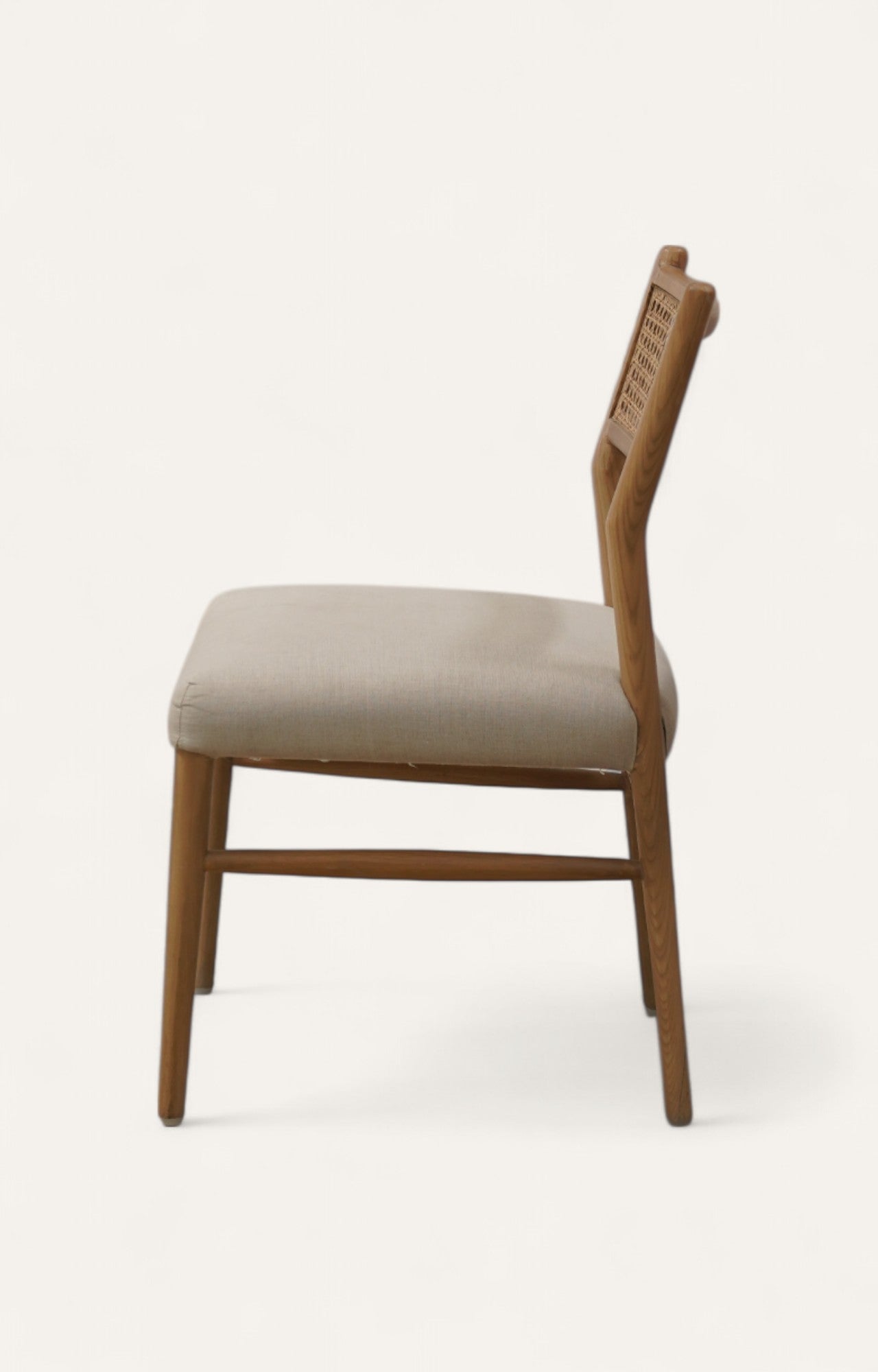 Cane Back Bouclé Dining Chair in Oak Wood