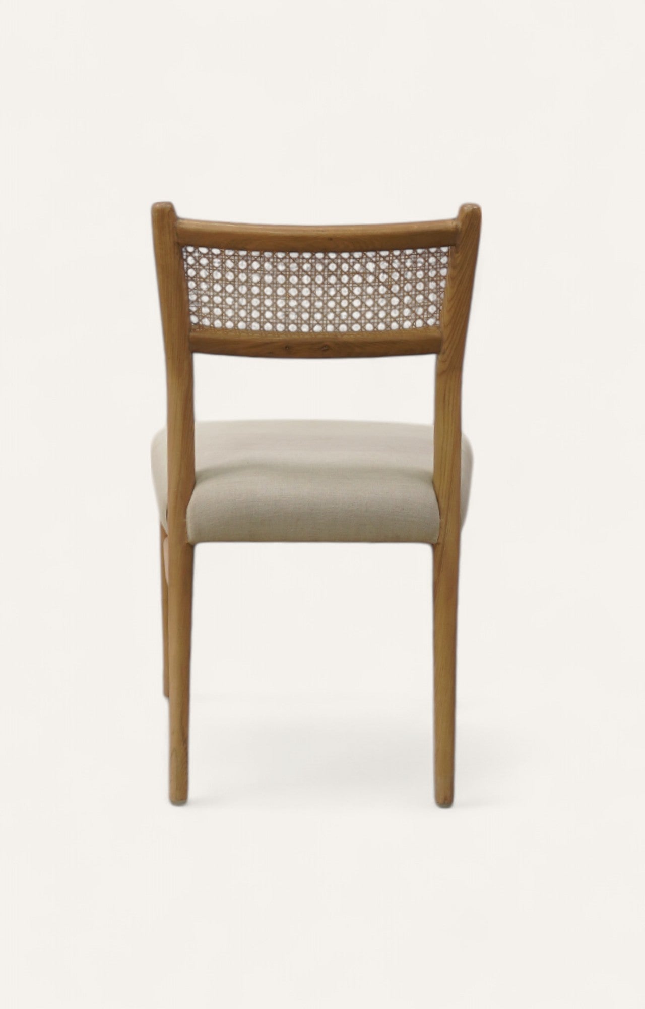 Cane Back Bouclé Dining Chair in Oak Wood