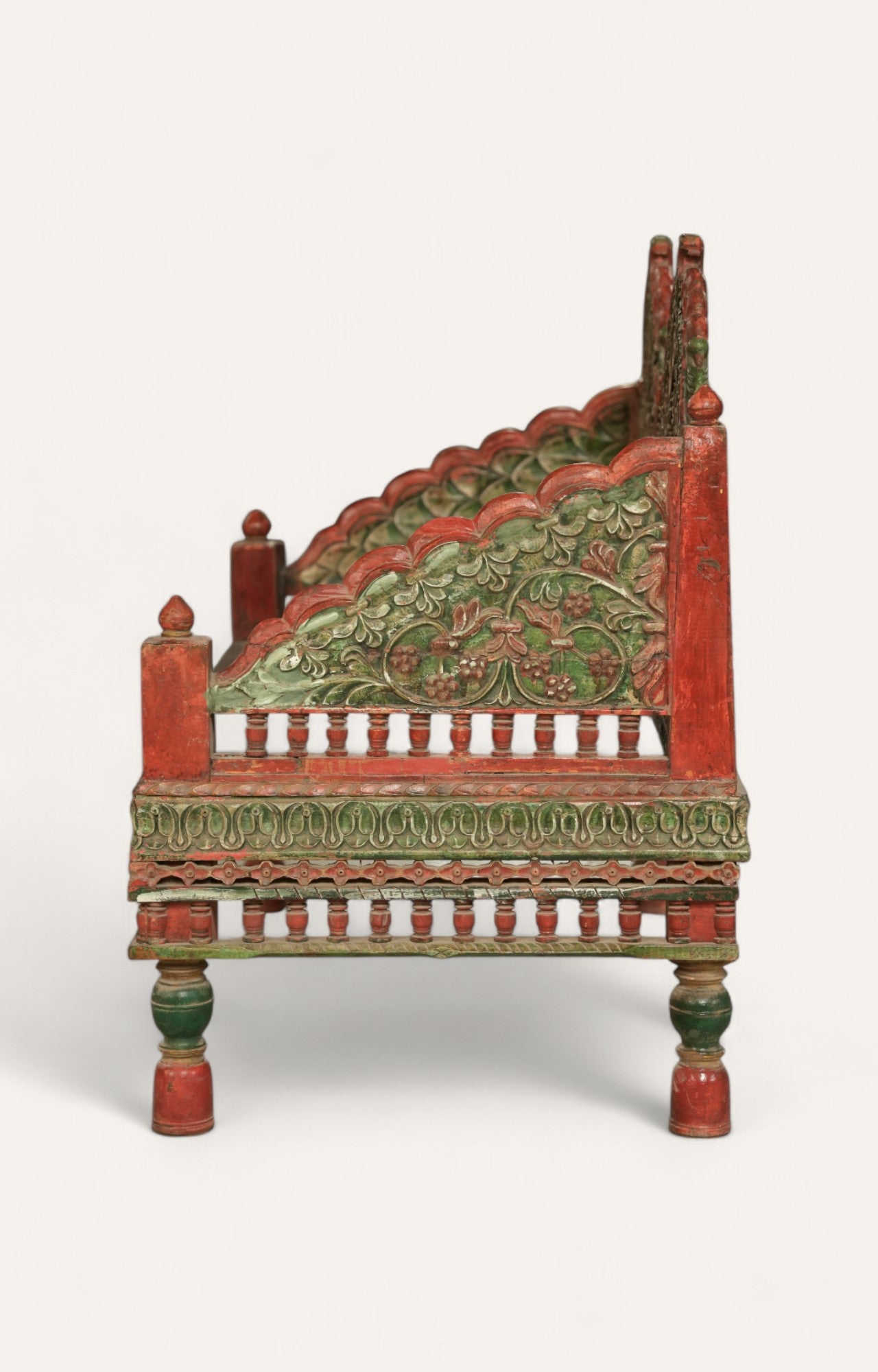 Rajputana Hand-Painted Teak Wood Bench with Arms