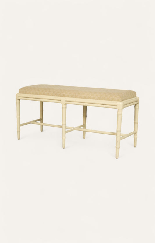 Wooden Bench with Linen Upholstered Seat