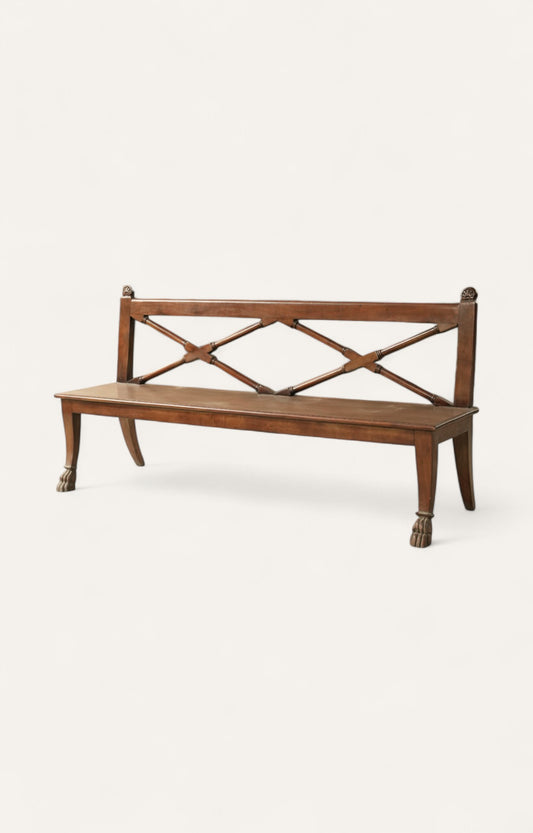 Colonial Teak Wood Bench with Backrest