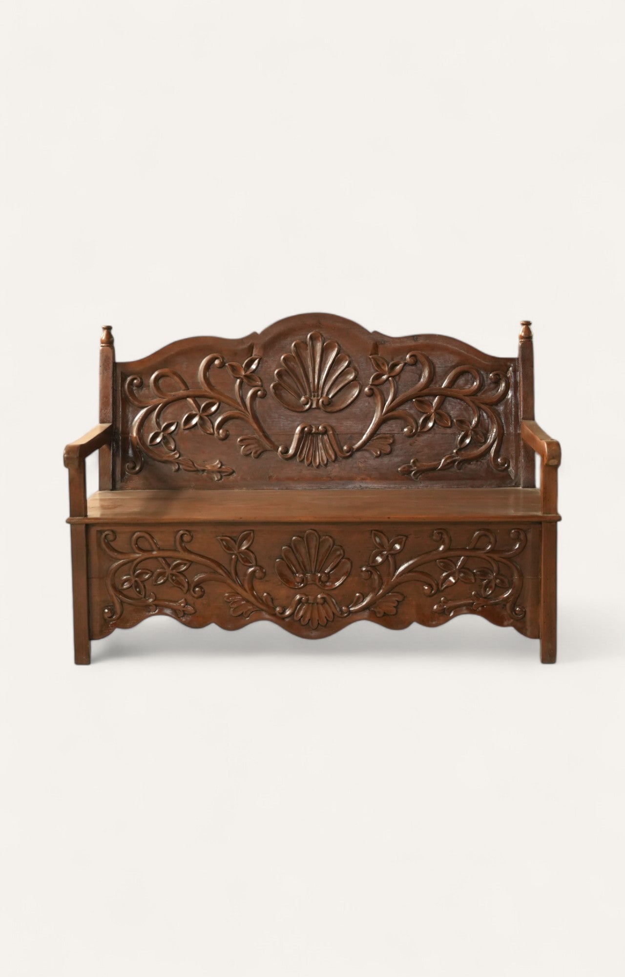 Hand-carved Teak Wood Bench with Arms