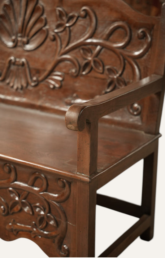 Hand-carved Teak Wood Bench with Arms