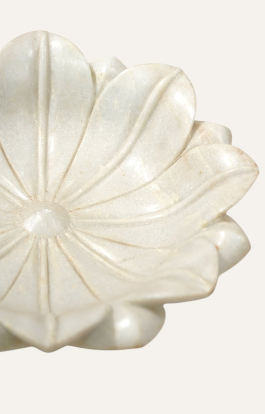 Hand-carved White Marble Lotus Bowl