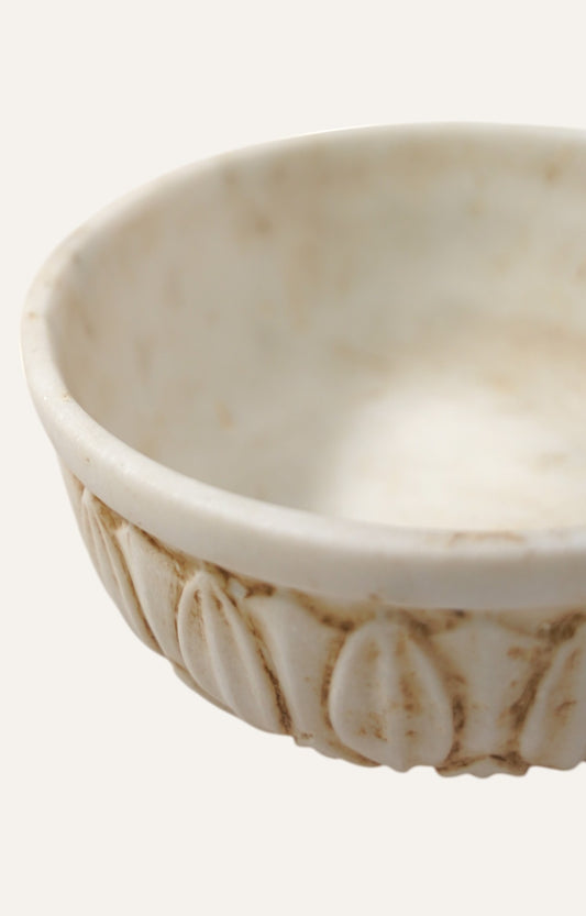 Leaf Motif Low Marble Serving Bowl
