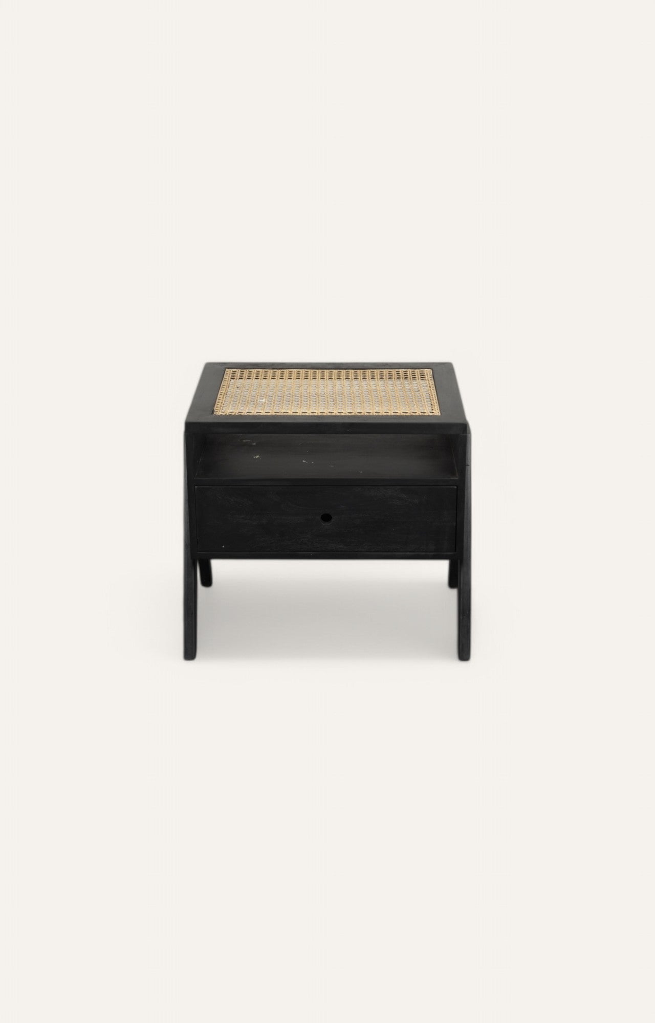 Mignight Black Cane-Weave Top Wooden Bedside Table with Drawer