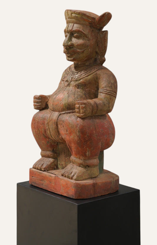 Vintage Folk Guardian Figure on Pedestal