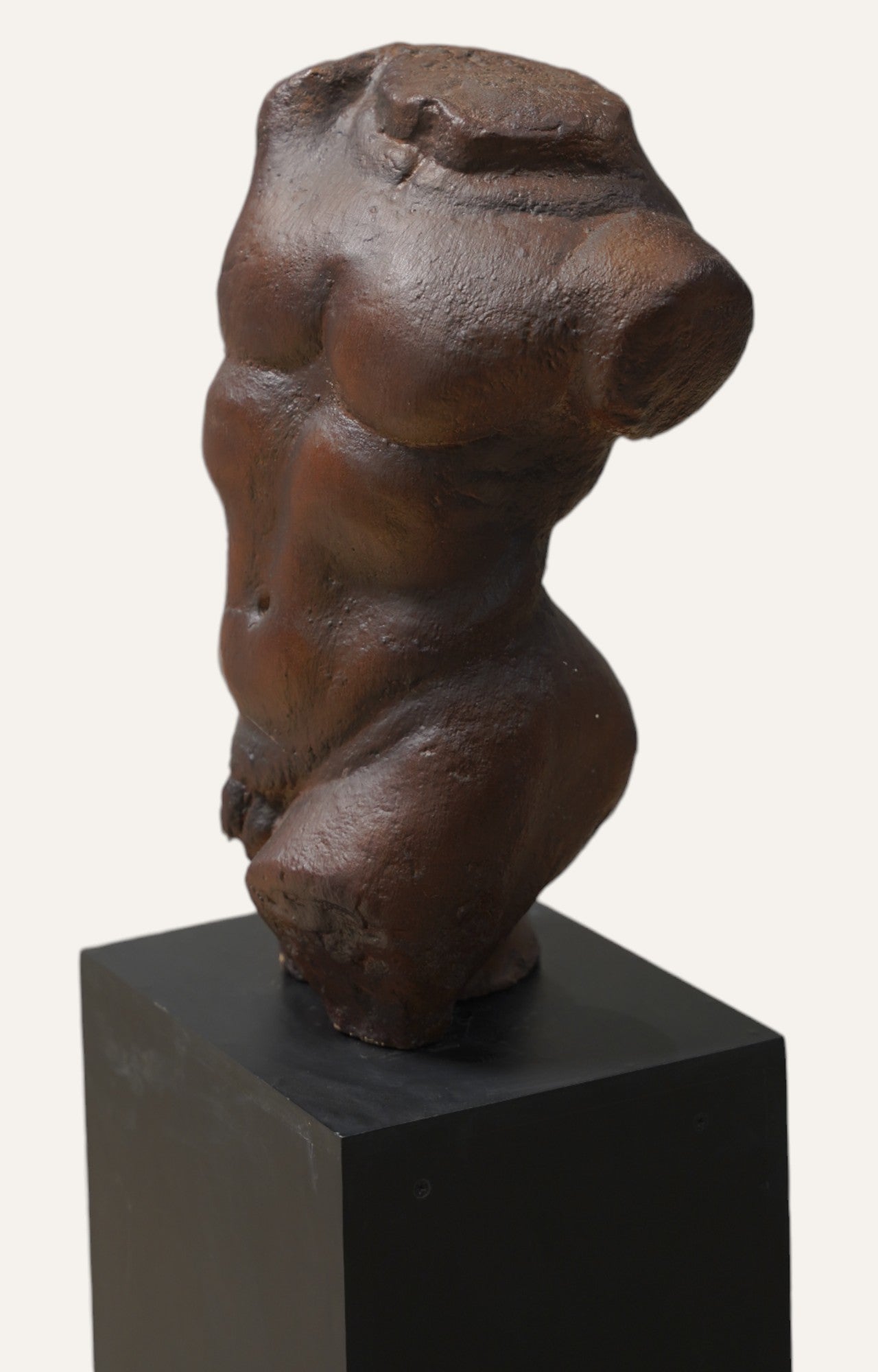 Raw Cement Torso Sculpture in Burnt Umber
