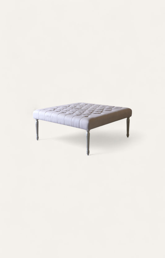 Classic Tufted Ottoman with Turned Wooden Legs