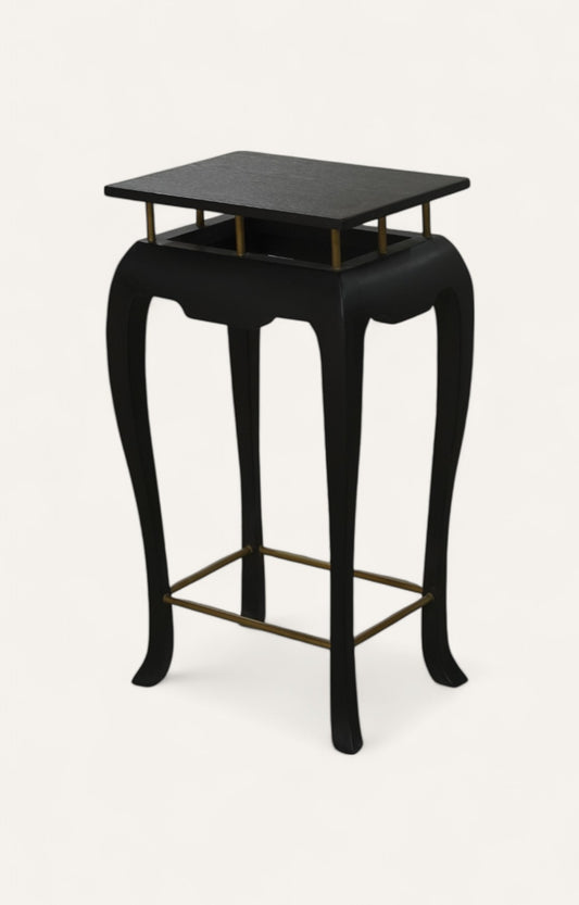 Black Wooden Plinth Stand with Brass Detailing