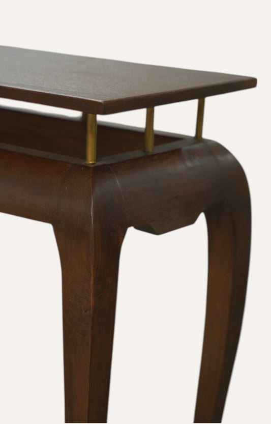 Sculptural Brown Acacia Wood Console Table