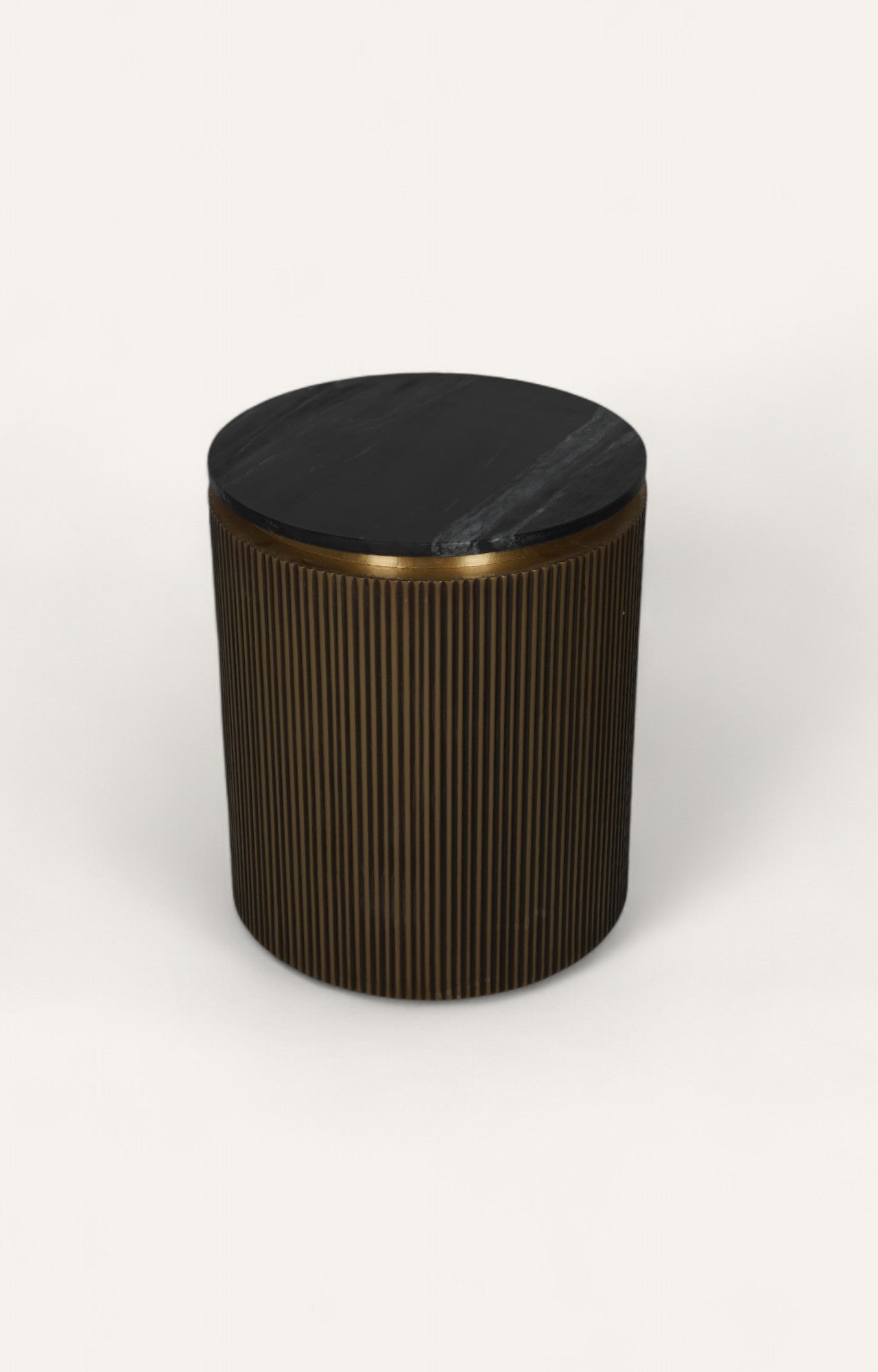 Round Side Table in Brass with Marble Top