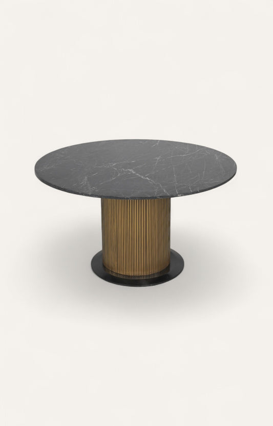 Round Dining Table in Brass with Marble Top
