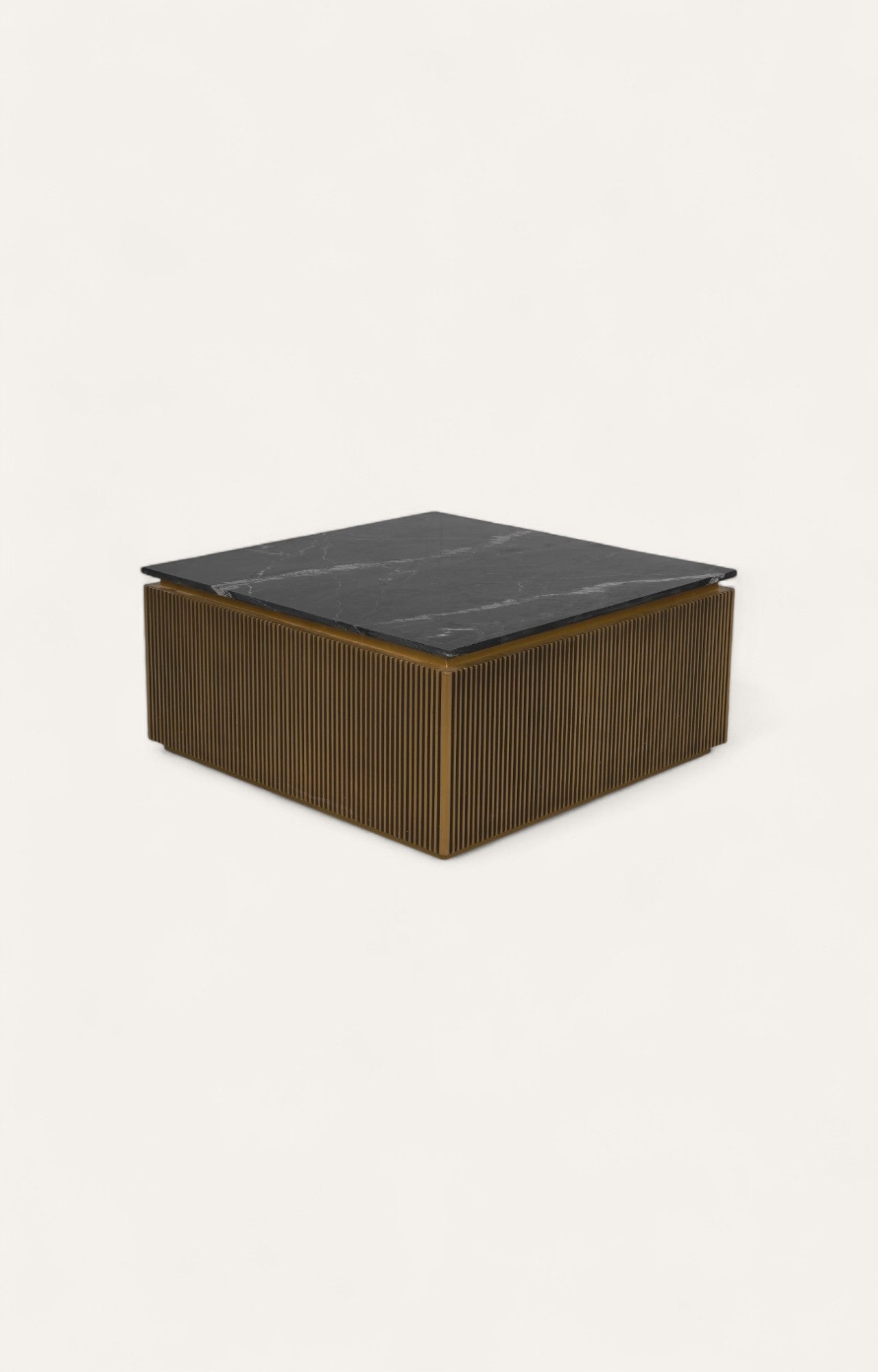 Square Brass Coffee Table with Marble Top