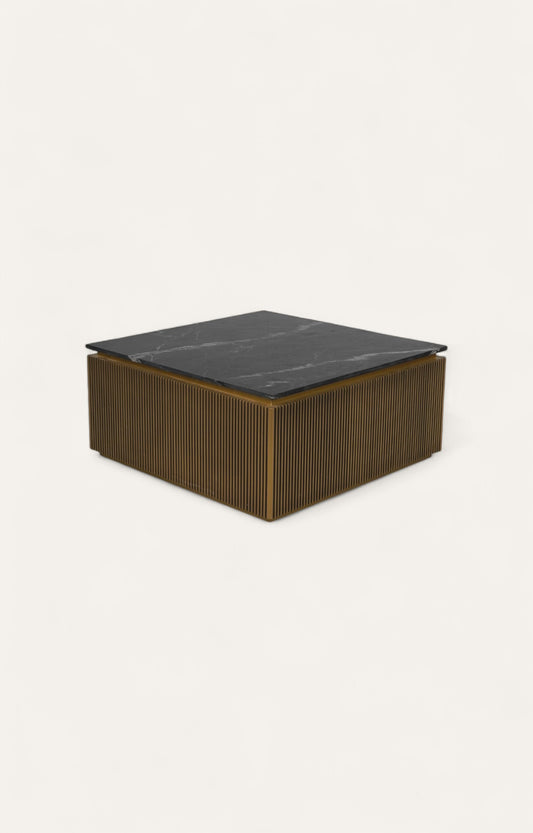 Square Brass Coffee Table with Marble Top