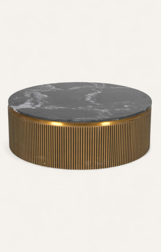 Low Round Coffee Table in Brass with Marble Top