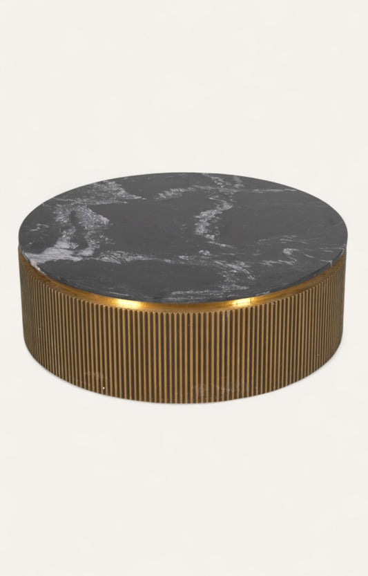 Low Round Coffee Table in Brass with Marble Top