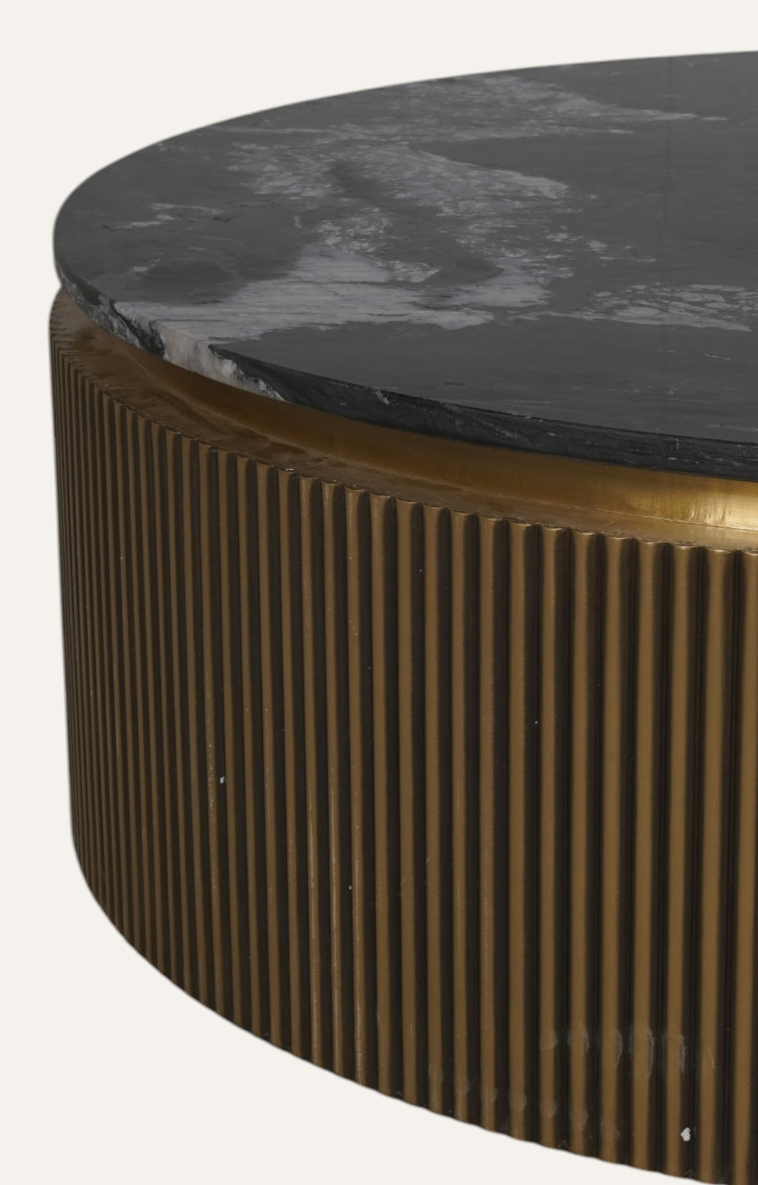 Low Round Coffee Table in Brass with Marble Top