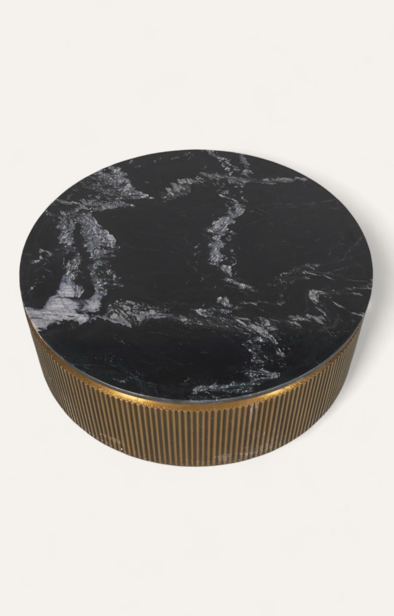 Low Round Coffee Table in Brass with Marble Top