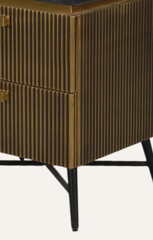 Fluted Brass Bedside Table with Marble Top