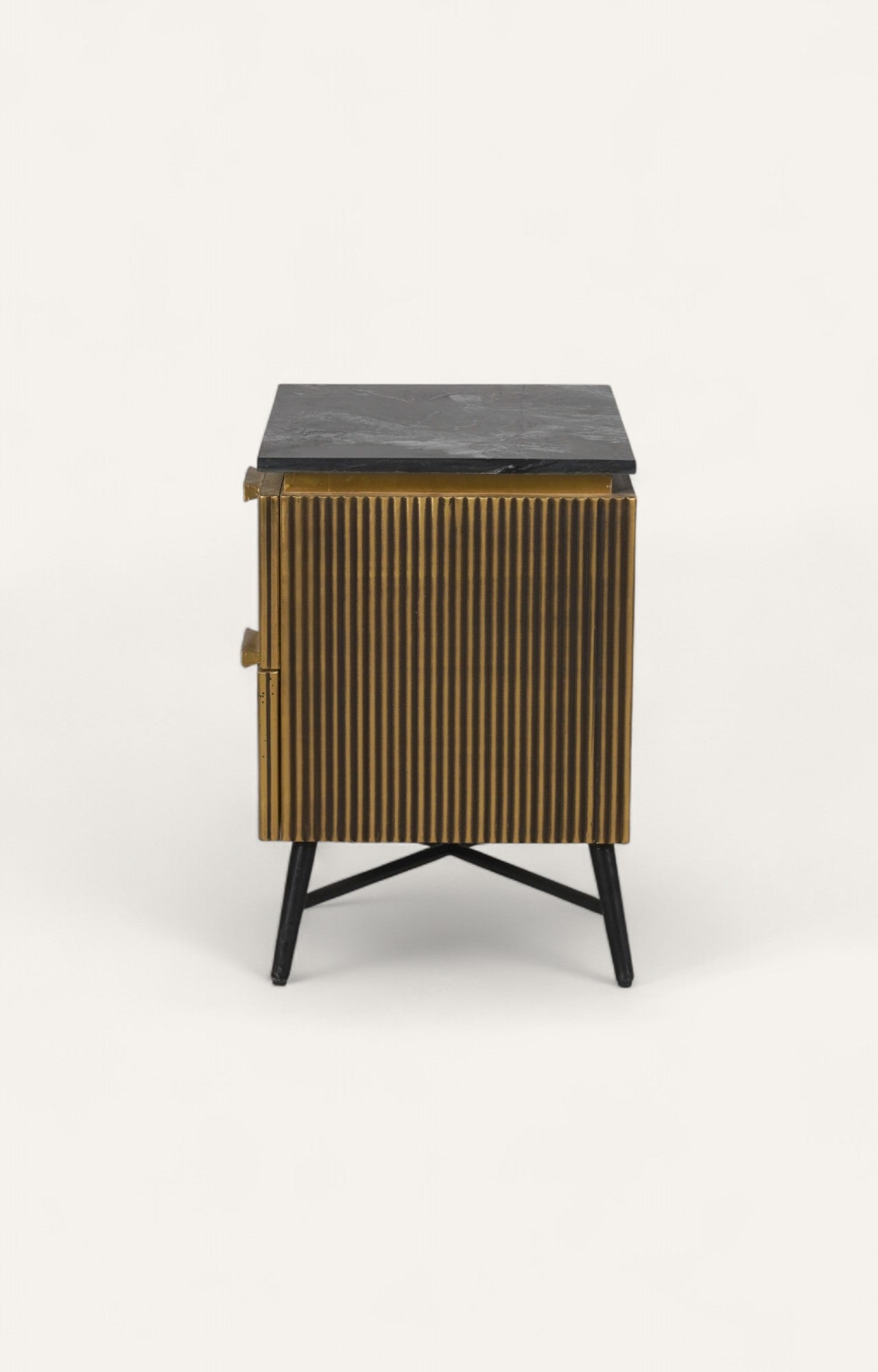 Fluted Brass Bedside Table with Marble Top