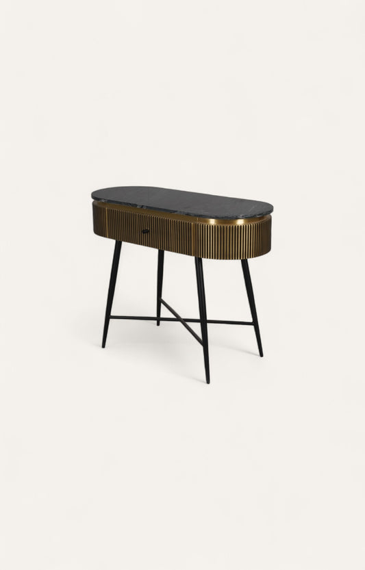 Fluted Brass Wall Table with Marble Top