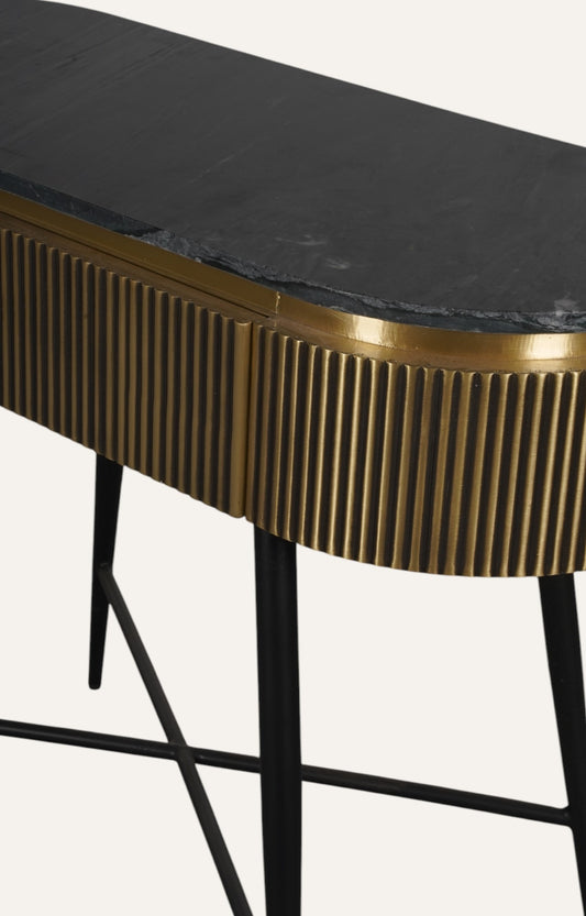 Fluted Brass Wall Table with Marble Top