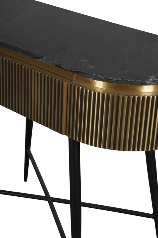 Fluted Brass Wall Table with Marble Top