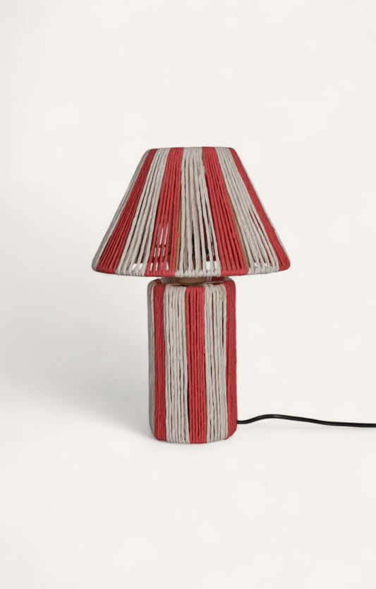 Vibrant Red & White Striped Raffia Table Lamp