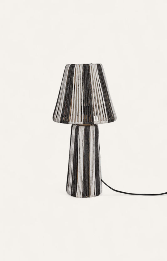 Bold Black & Off White Radial Raffia Table Lamp