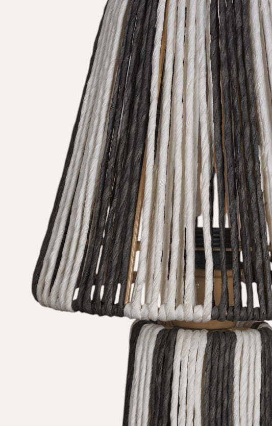 Bold Black & Off White Radial Raffia Table Lamp