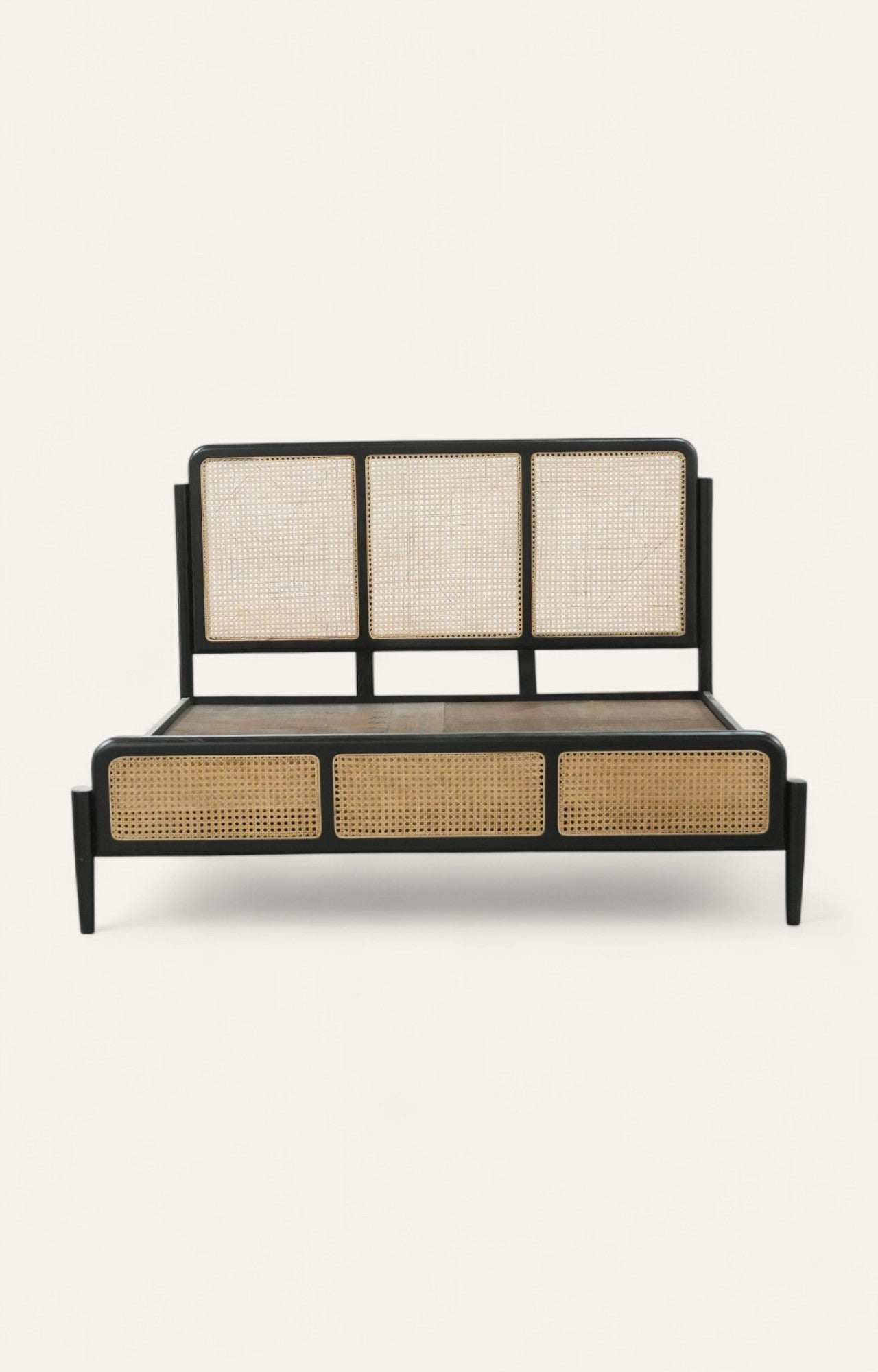 Acacia Wood Bed with Rattan