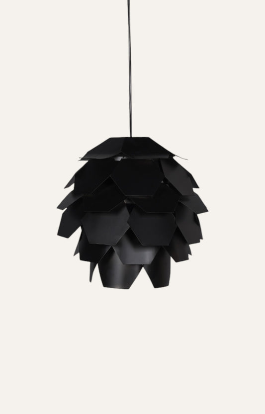 Sculptural Black Metal Artichoke Pendant Light